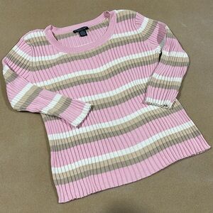 REFERENCE POINT 3/4 SLEEVE SCOOP NECK 100% COTTON PINK/TAUPE/IVORY RIB SWEATER